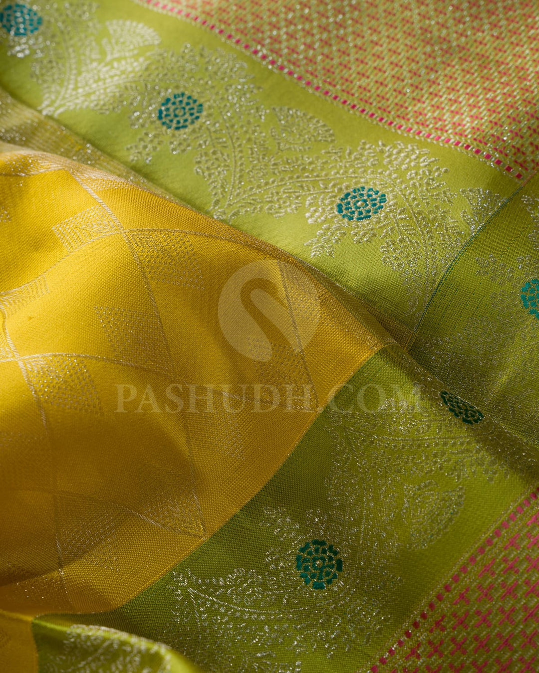 Yellow And Pear Green Kanjivaram Silk Saree-D669(C)