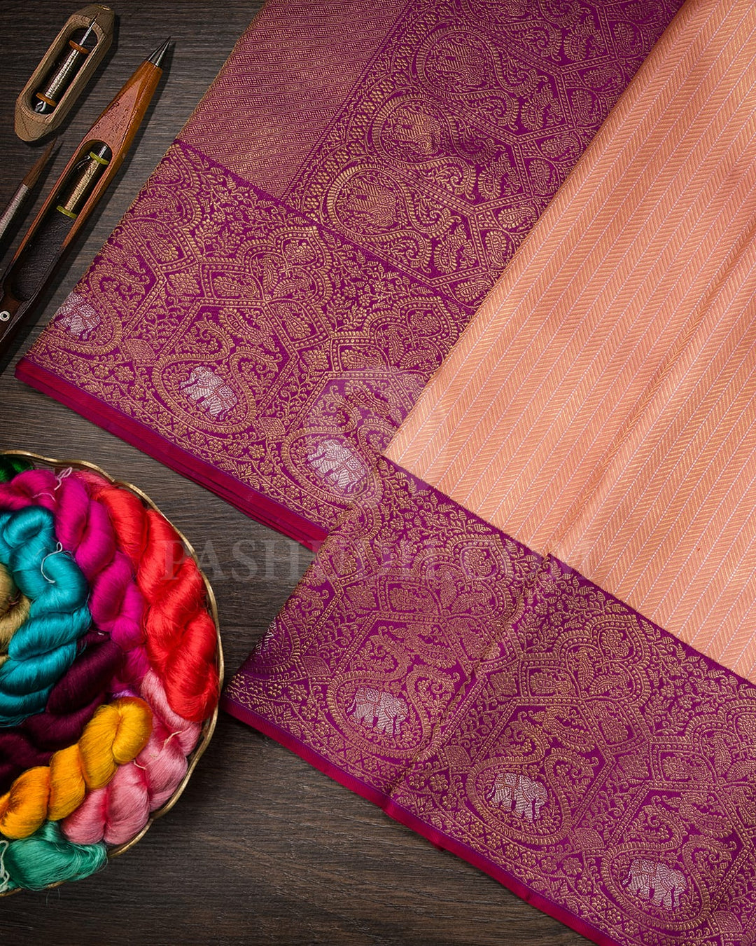 Peach And Purple Kanjivaram Silk Saree-S1321(G)