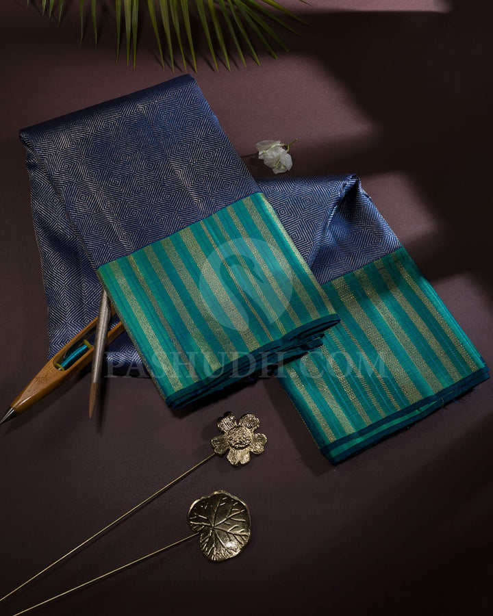 Cobalt Blue With Dual Shaded Green Kanjivaram Silk Saree-S1599(B)
