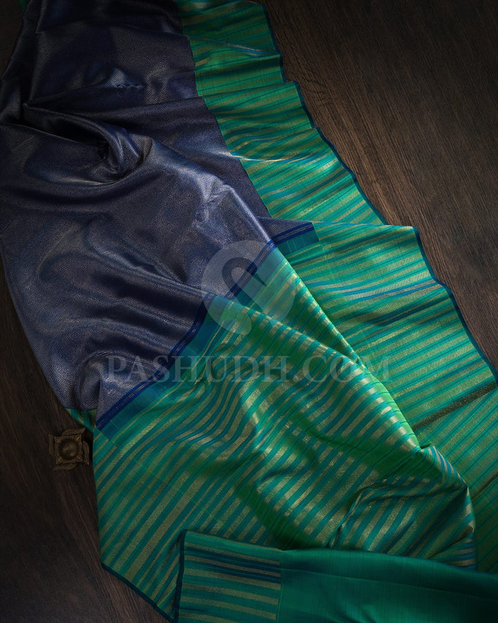 Cobalt Blue With Dual Shaded Green Kanjivaram Silk Saree-S1599(B)