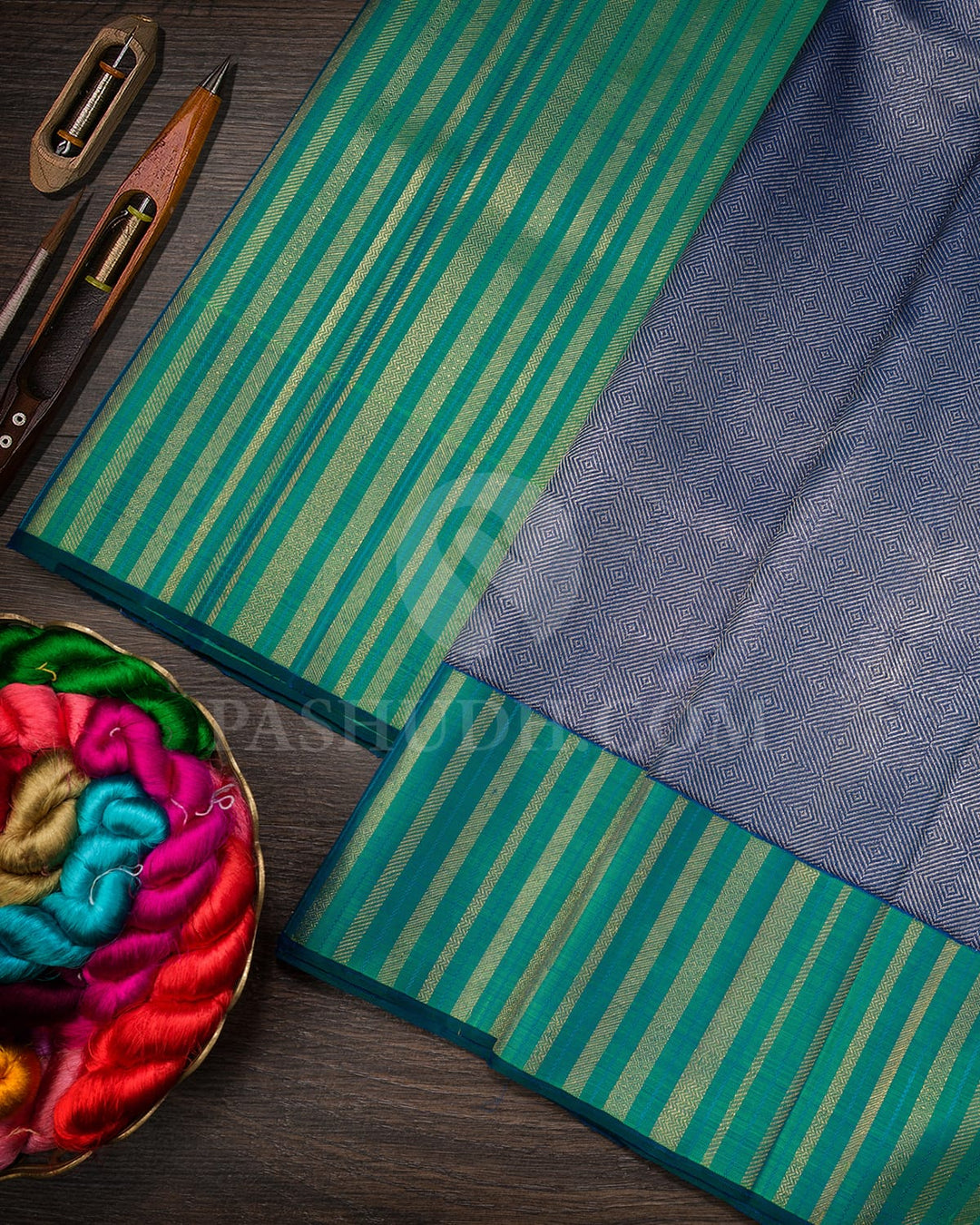 Cobalt Blue With Dual Shaded Green Kanjivaram Silk Saree-S1599(B)