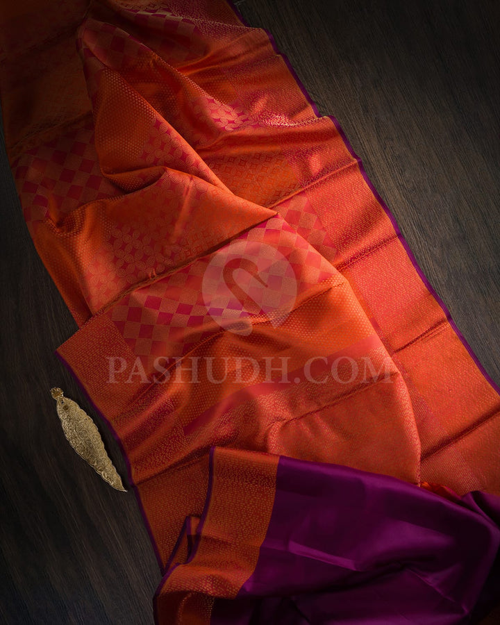 Orange With Red Kanjivaram Silk Saree-DJ429(B)