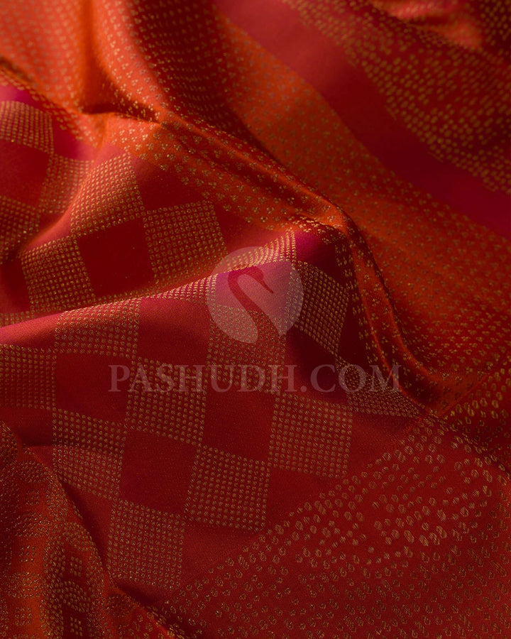 Orange With Red Kanjivaram Silk Saree-DJ429(B)