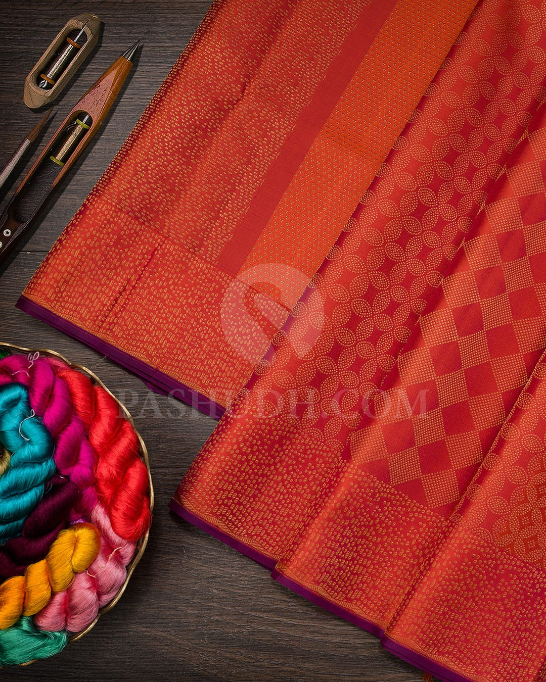 Orange With Red Kanjivaram Silk Saree-DJ429(B)