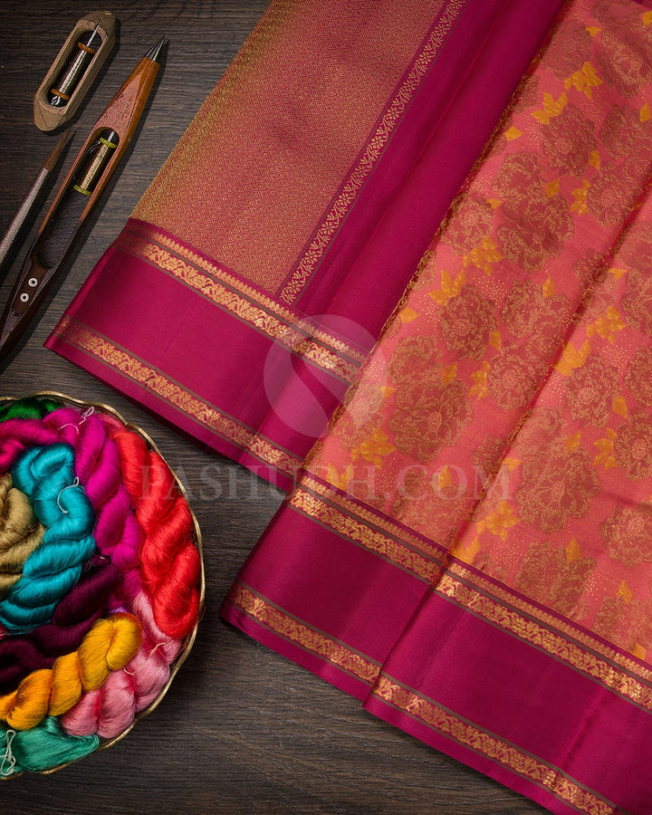 Dual Shaded Pink With Magenta Kanjivaram Silk Saree-DJ426(C)