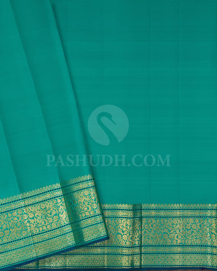 Turquoise Blue With Pear Green Kanjivaram Silk Saree-DJ432(A)