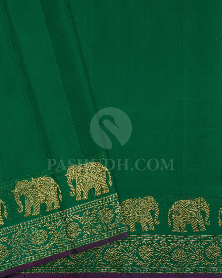 Half White With Dual Shaded Red And Green Kanjivaram Silk Saree-S1597(C)