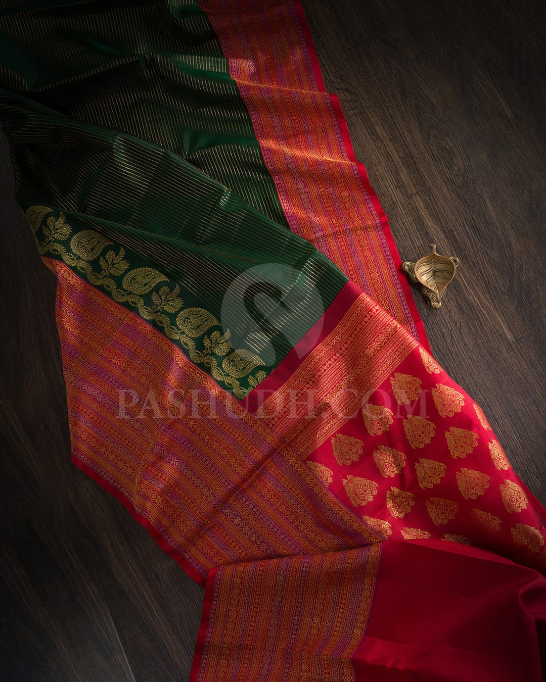 Bottle Green With Red And Magenta Bridal Kanjivaram Silk Saree-S1664(A)
