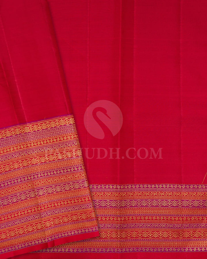 Bottle Green With Red And Magenta Bridal Kanjivaram Silk Saree-S1664(A)