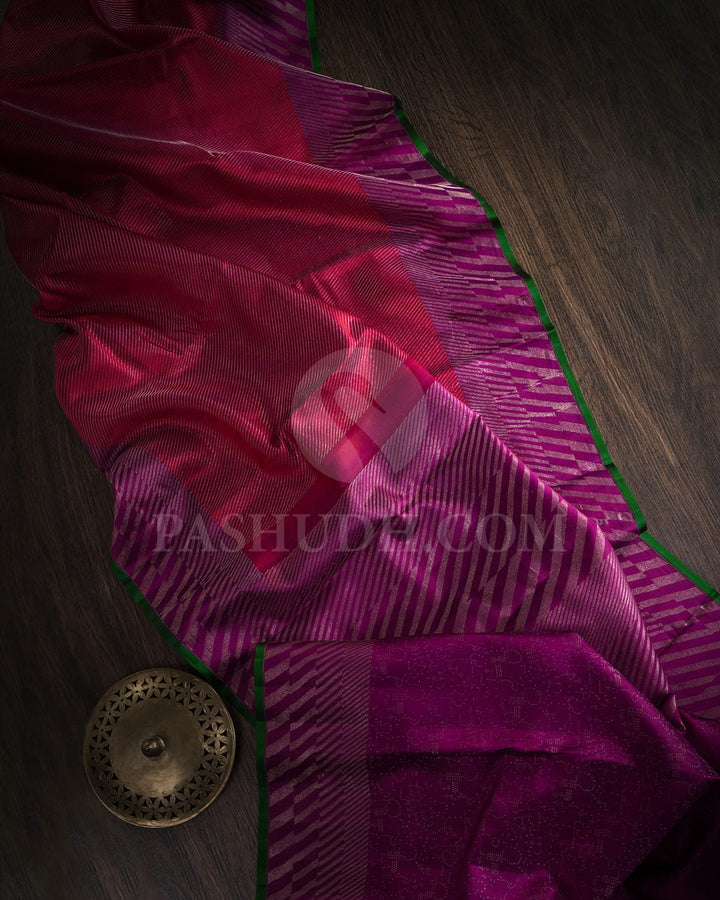 Raspberry Pink With Violet Kanjivaram Silk Saree-D674(A)
