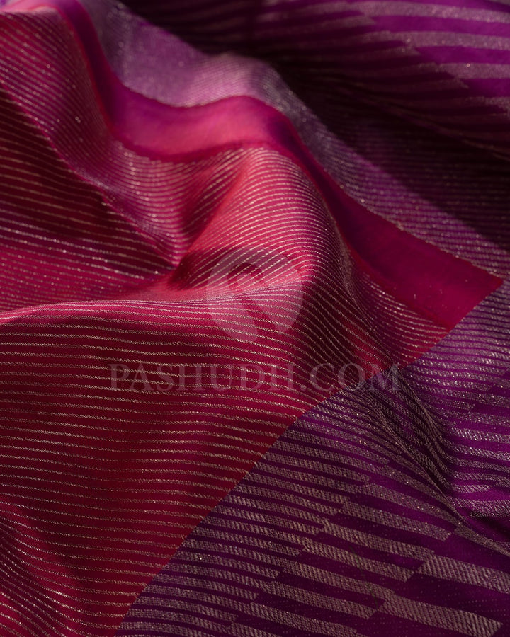 Raspberry Pink With Violet Kanjivaram Silk Saree-D674(A)
