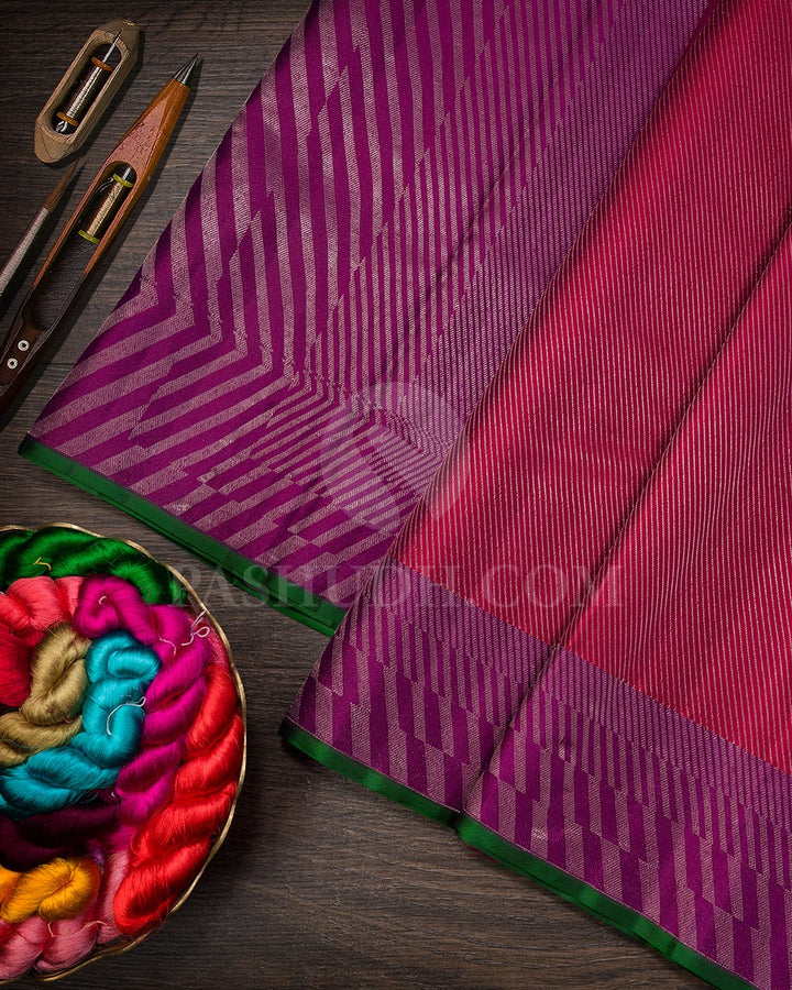 Raspberry Pink With Violet Kanjivaram Silk Saree-D674(A)