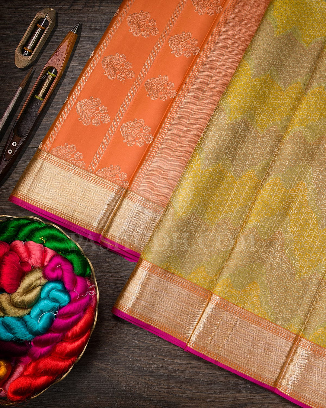 Multicolors With Orange Kanjivaram Silk Saree-DJ431(A)