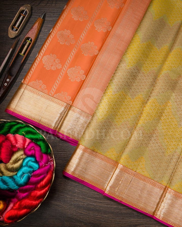 Multicolors With Orange Kanjivaram Silk Saree-DJ431(A)