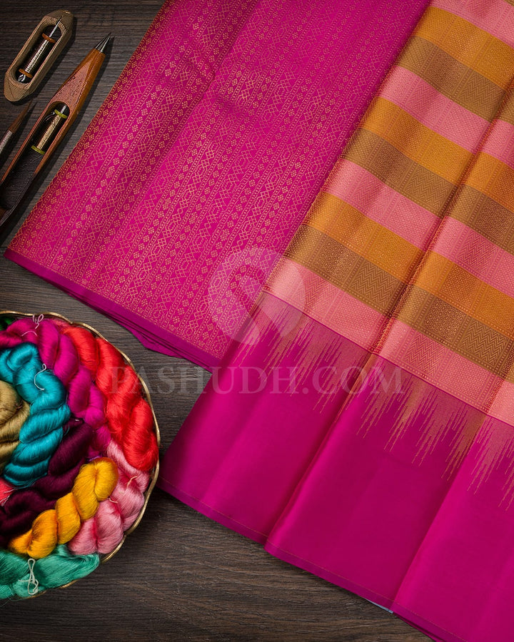 Brown, Pink,Orange And Rani Pink Kanjivaram Silk Saree-DJ436(A)