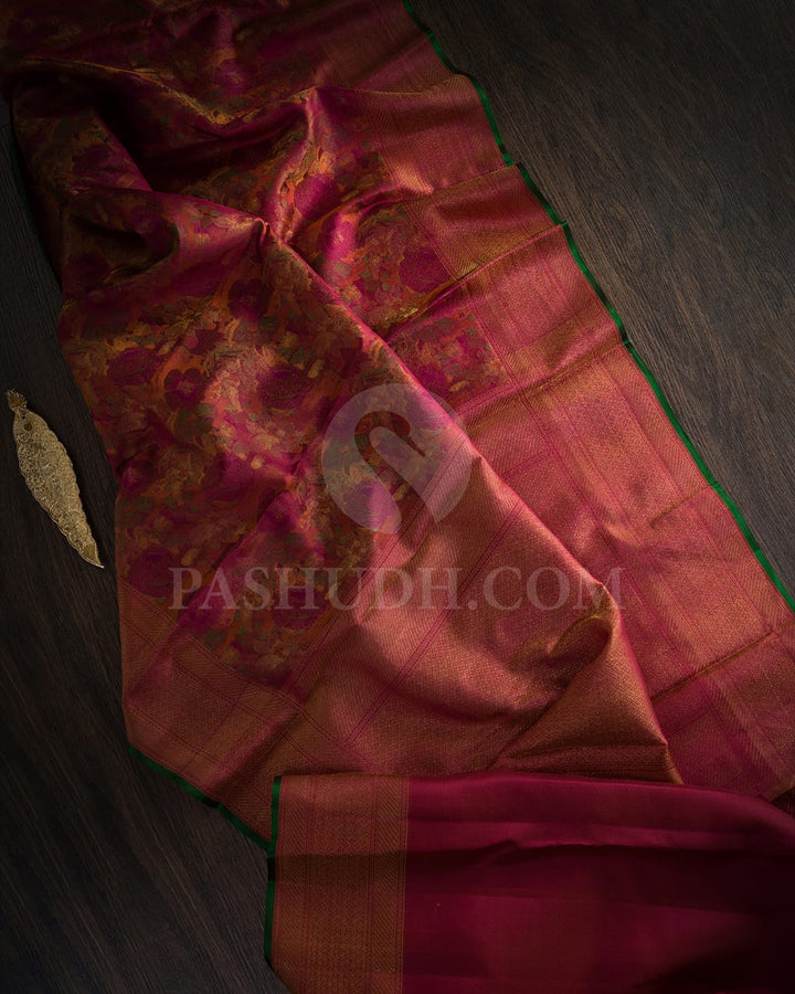Rani Pink And Rust Orange Kanjivaram Silk Saree-DJ405(C)