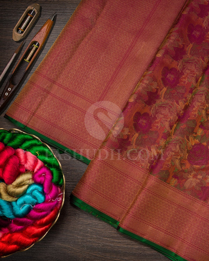 Rani Pink And Rust Orange Kanjivaram Silk Saree-DJ405(C)