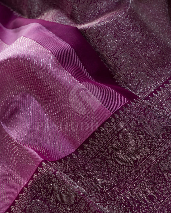 Baby Pink And Wine Kanjivaram Silk Saree-DJ434(B)