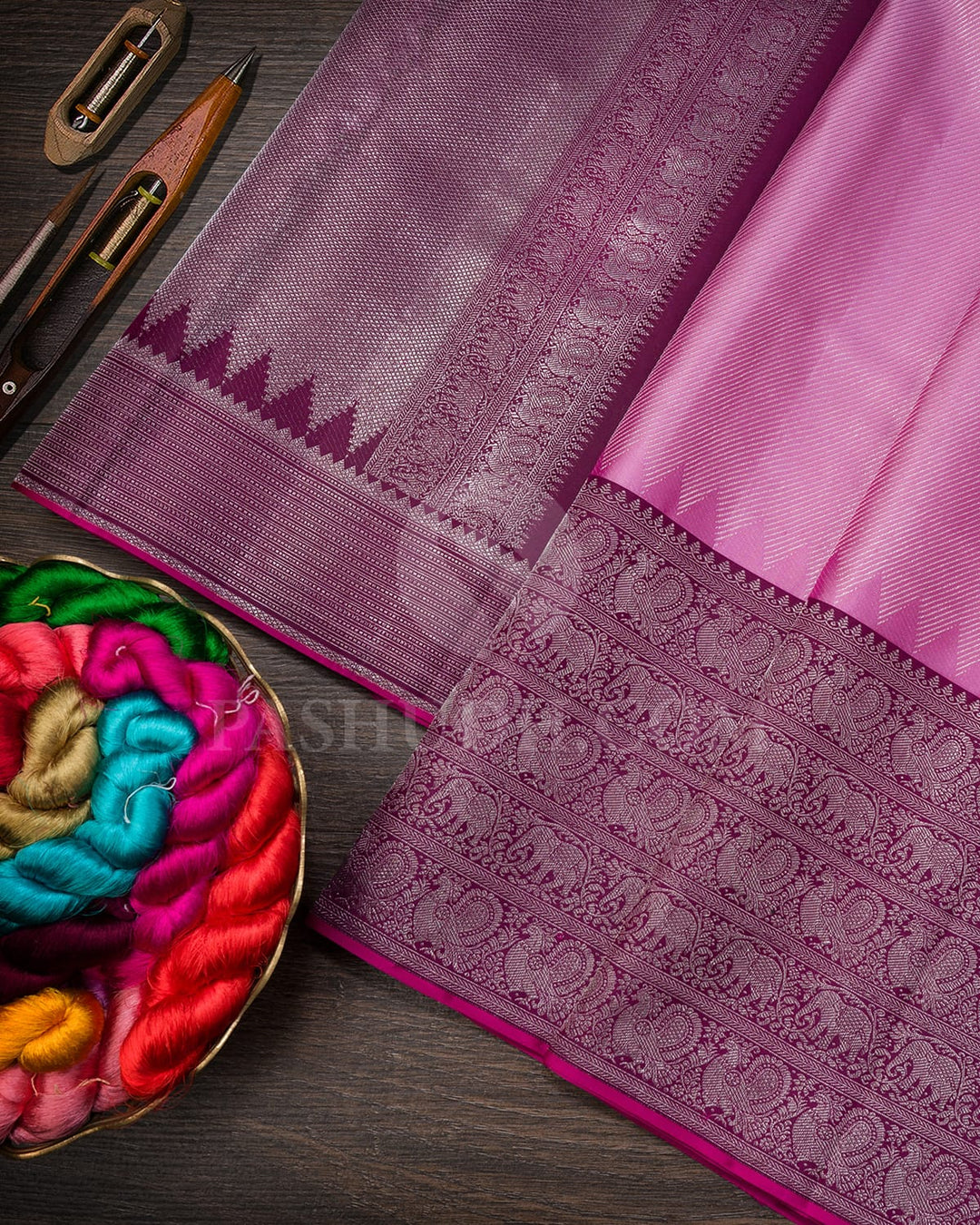 Baby Pink And Wine Kanjivaram Silk Saree-DJ434(B)