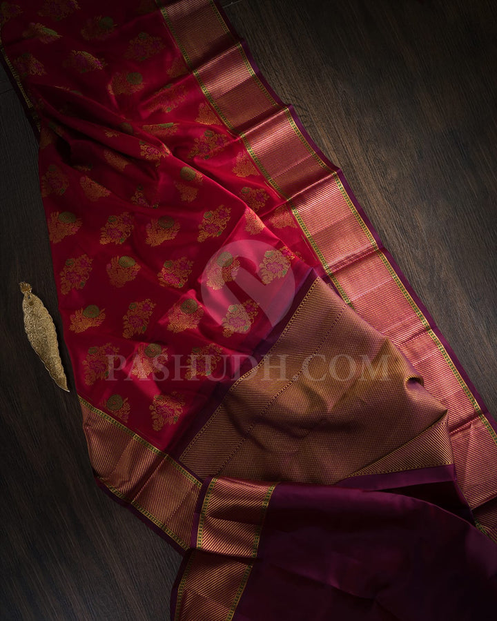 Maroon With Rani Pink Kanjivaram Silk Saree-DJ430(A)