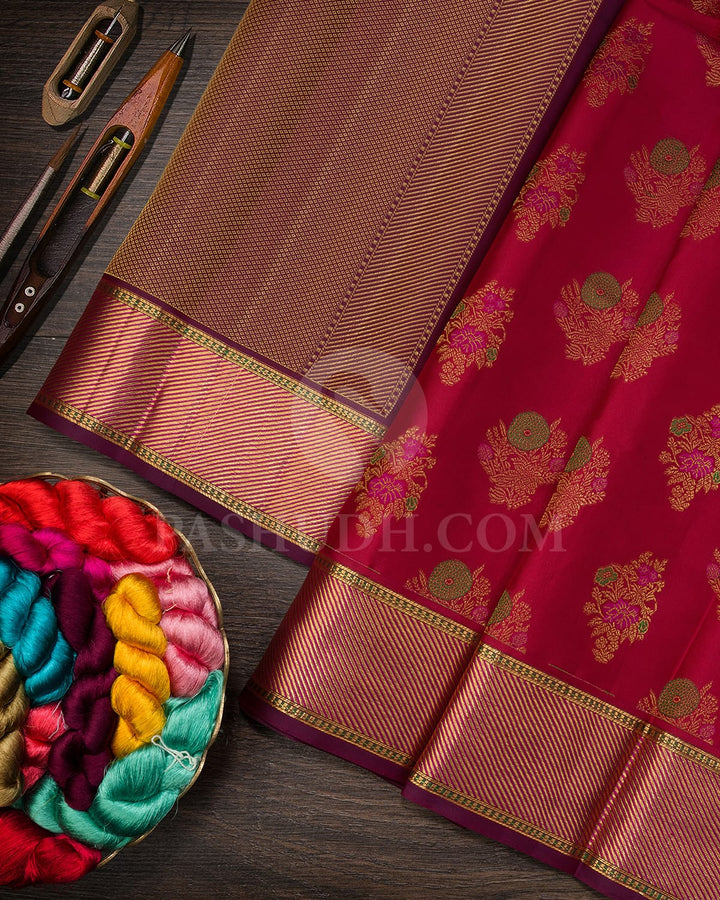 Maroon With Rani Pink Kanjivaram Silk Saree-DJ430(A)