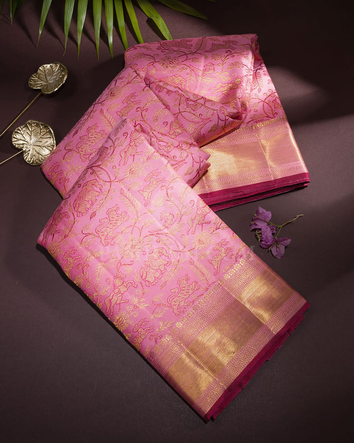 Mild Rose Pink Kanjivaram Silk Saree-S1571(D)