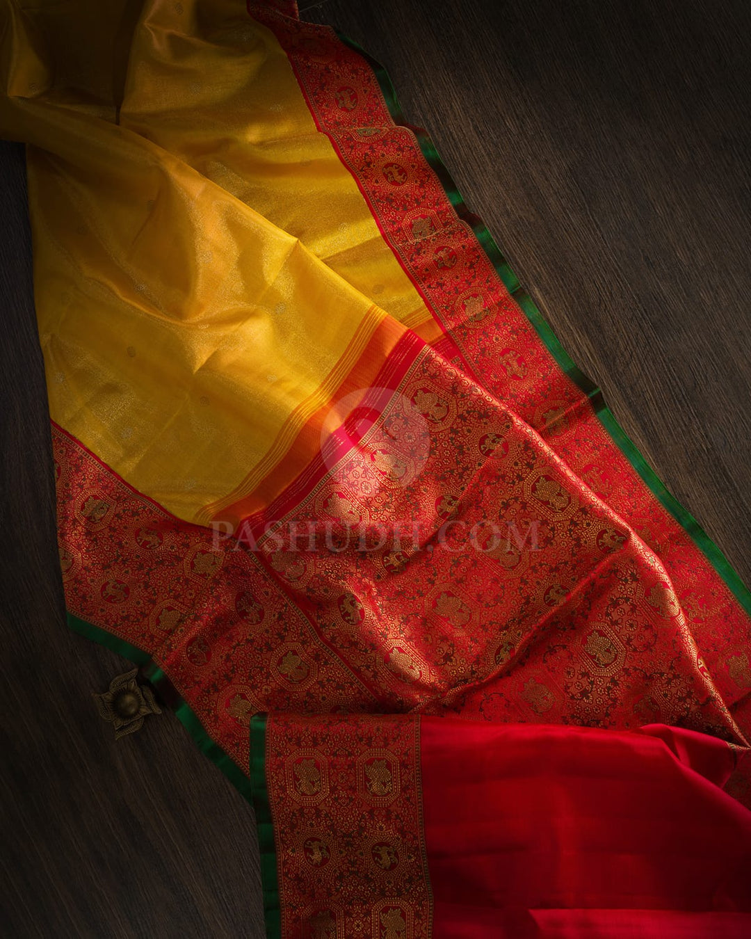 Golden Yellow And Red Kanjivaram Silk Saree-S1674(A)