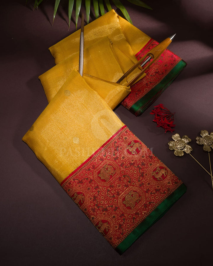 Golden Yellow And Red Kanjivaram Silk Saree-S1674(A)