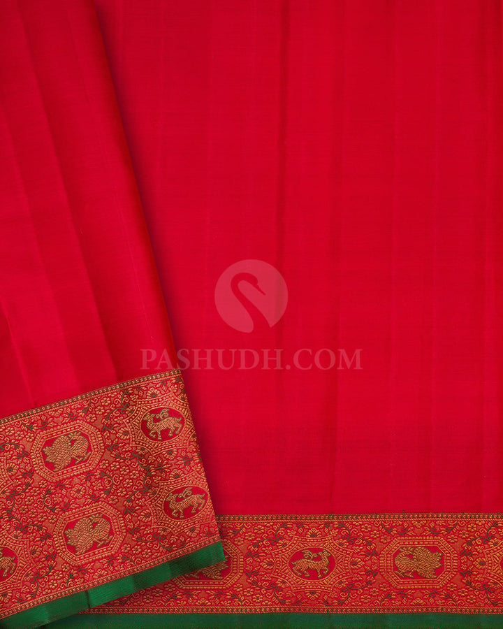 Golden Yellow And Red Kanjivaram Silk Saree-S1674(A)