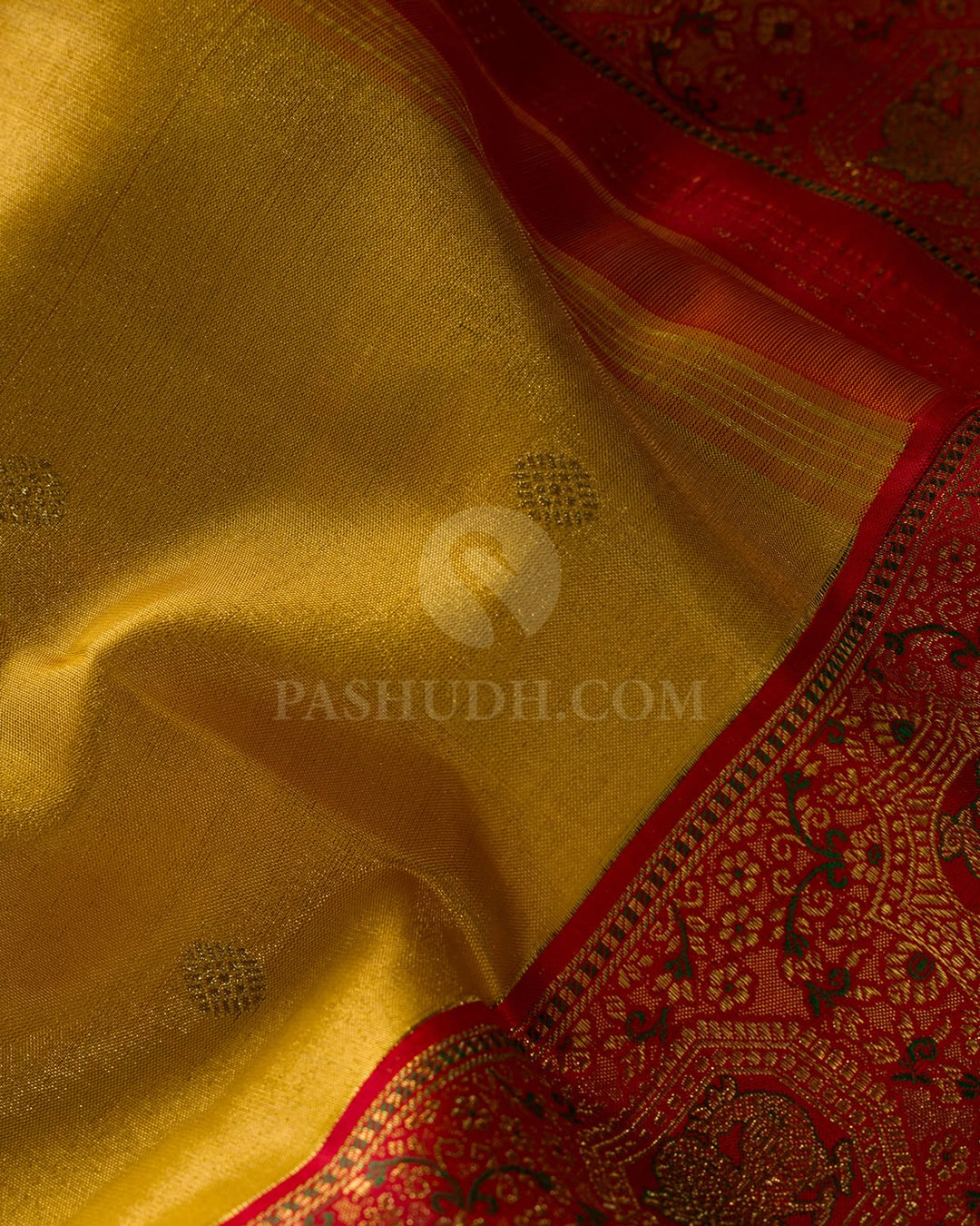 Golden Yellow And Red Kanjivaram Silk Saree-S1674(A)