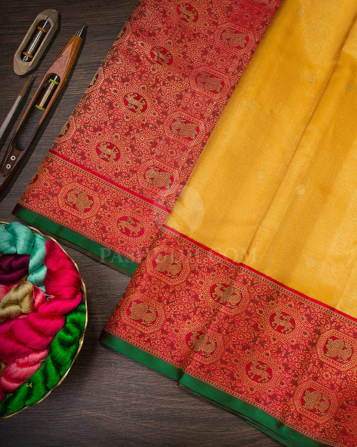 Golden Yellow And Red Kanjivaram Silk Saree-S1674(A)