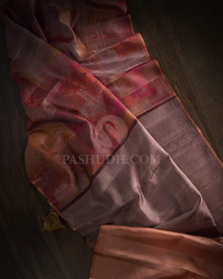 Chocolate Brown With Peach Kanjivaram Silk Saree-DJ403(C)