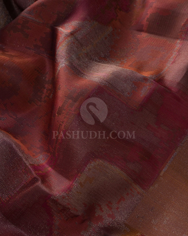 Chocolate Brown With Peach Kanjivaram Silk Saree-DJ403(C)