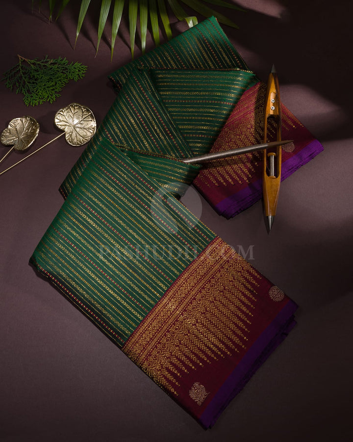 Dark Green With Maroon Kanjivaram Silk Saree-S1494(E)