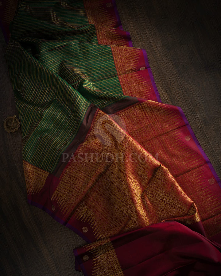 Dark Green With Maroon Kanjivaram Silk Saree-S1494(E)