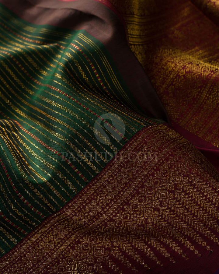 Dark Green With Maroon Kanjivaram Silk Saree-S1494(E)