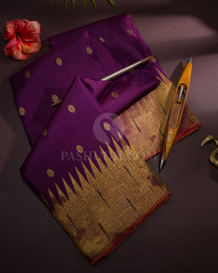 Purple Kanjivaram Silk Saree With Paithani Temple Border-S1693(A)