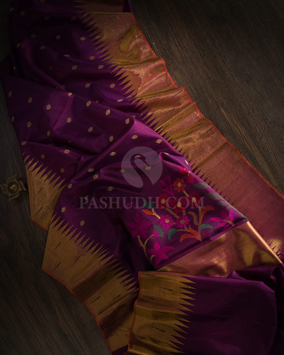 Purple Kanjivaram Silk Saree With Paithani Temple Border-S1693(A)