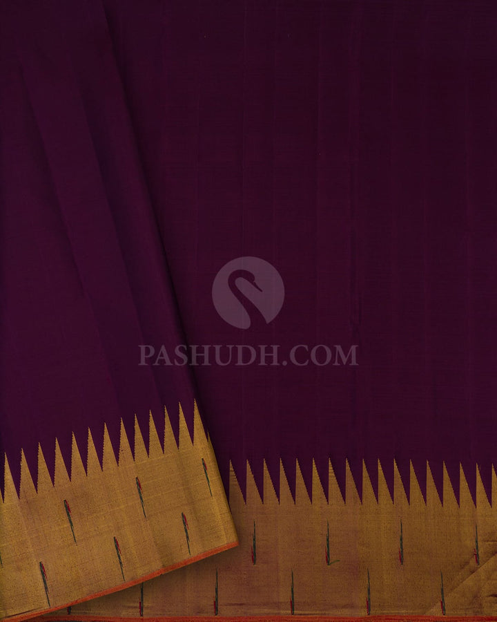 Purple Kanjivaram Silk Saree With Paithani Temple Border-S1693(A)