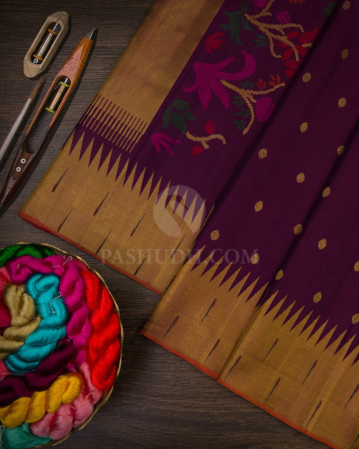 Purple Kanjivaram Silk Saree With Paithani Temple Border-S1693(A)