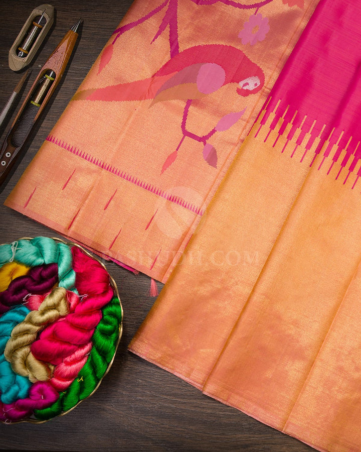 Bright Pink Kanjivaram Silk Saree-S1679(A)