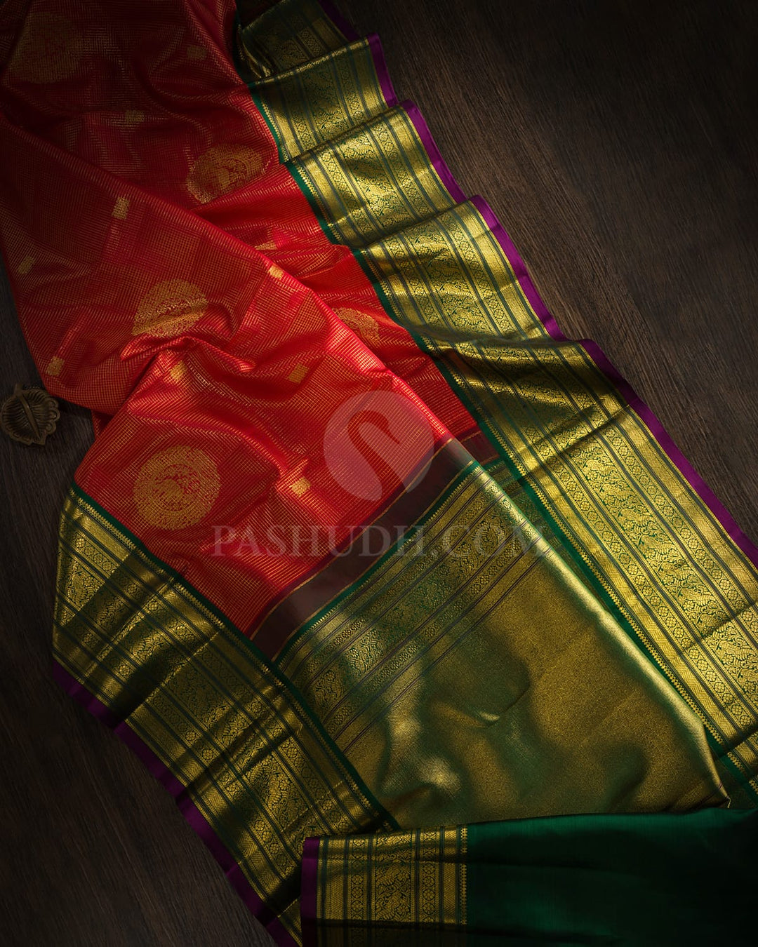 Red With Bottle Green Kanjivaram Silk Saree-S1583(B)