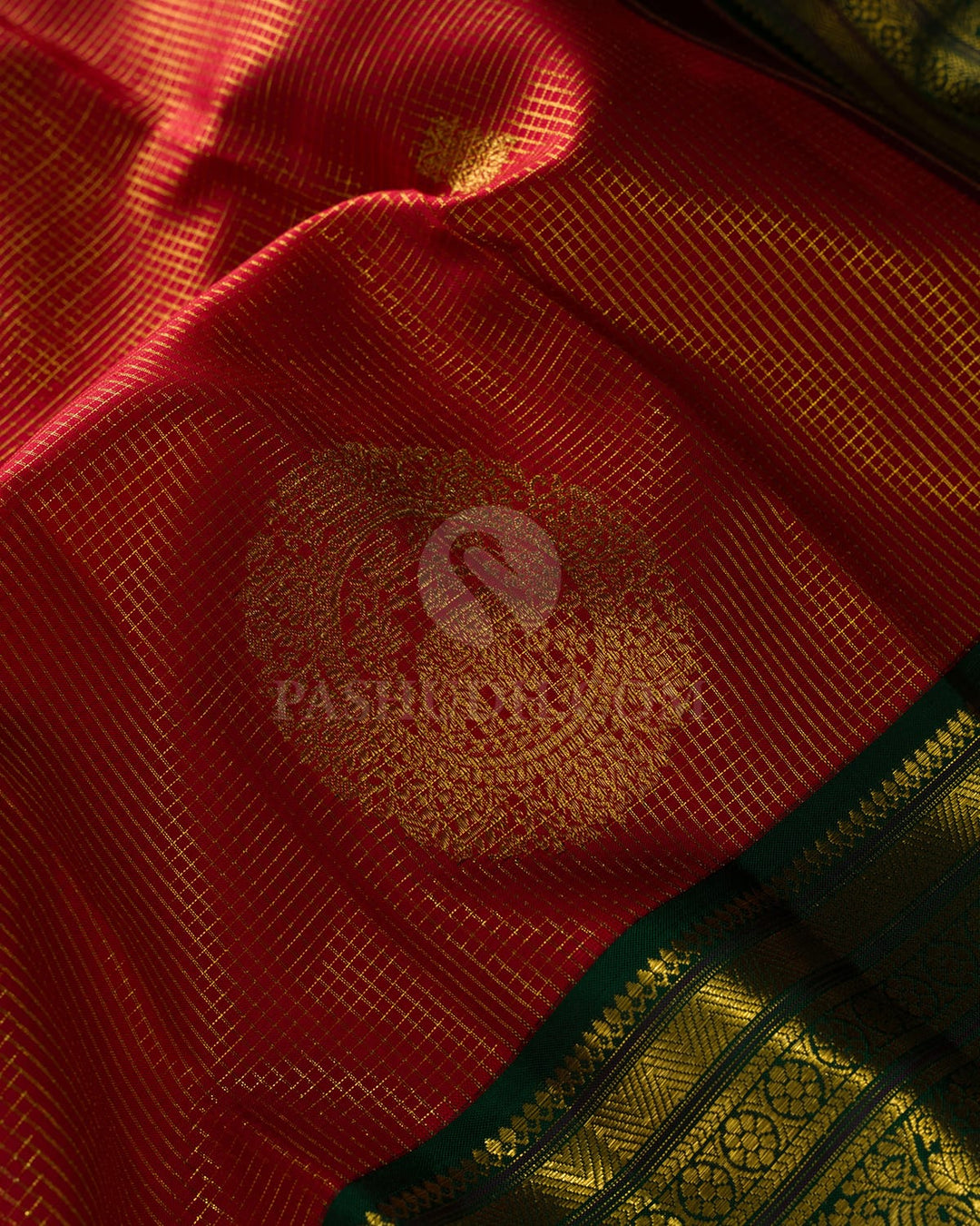 Red With Bottle Green Kanjivaram Silk Saree-S1583(B)