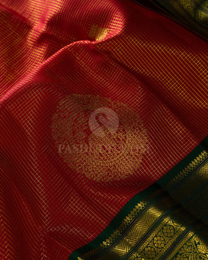 Red With Bottle Green Kanjivaram Silk Saree-S1583(B)
