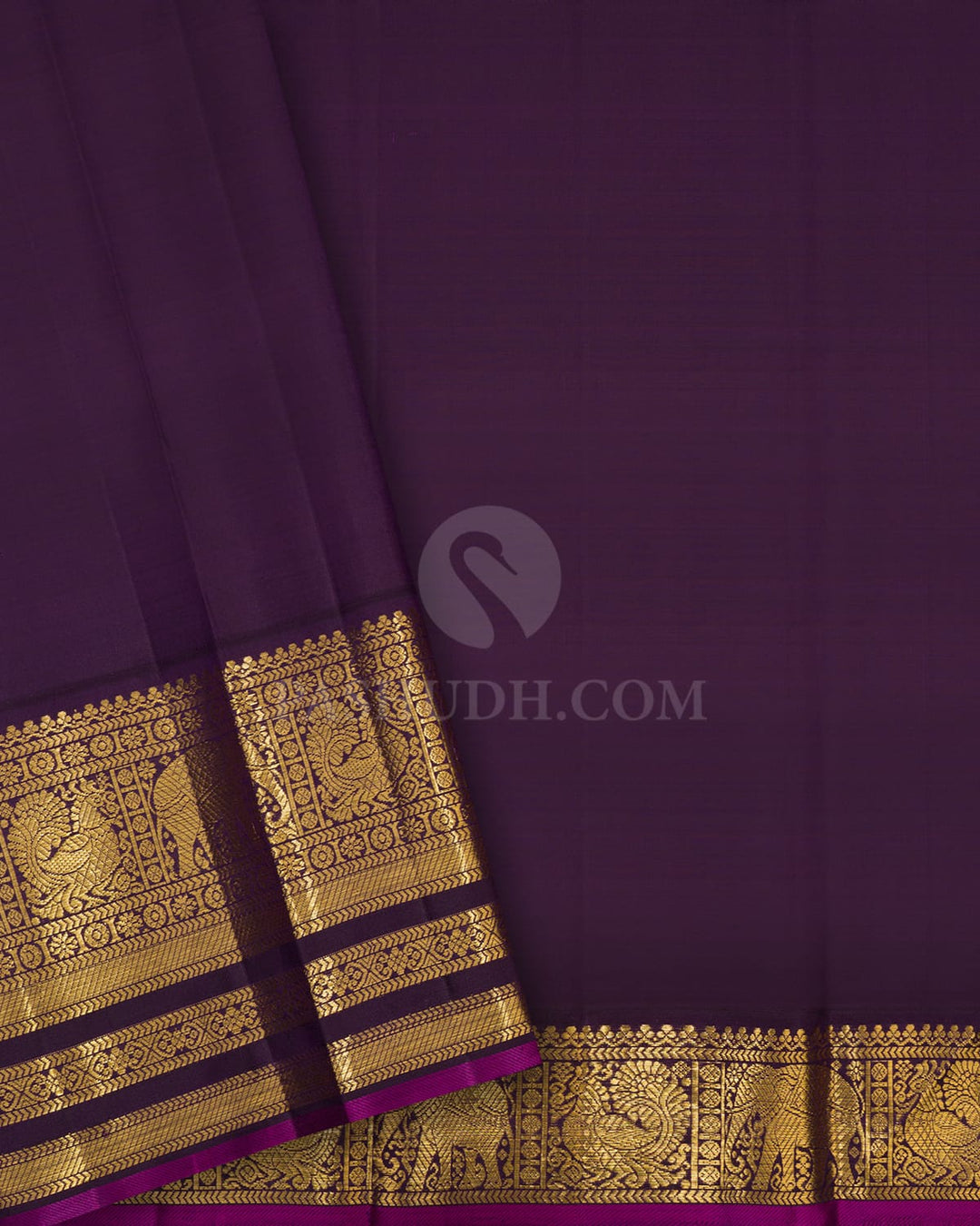 Pastel Teal Blue With Eggplant Purple Kanjivaram Silk Saree-S1676(A)