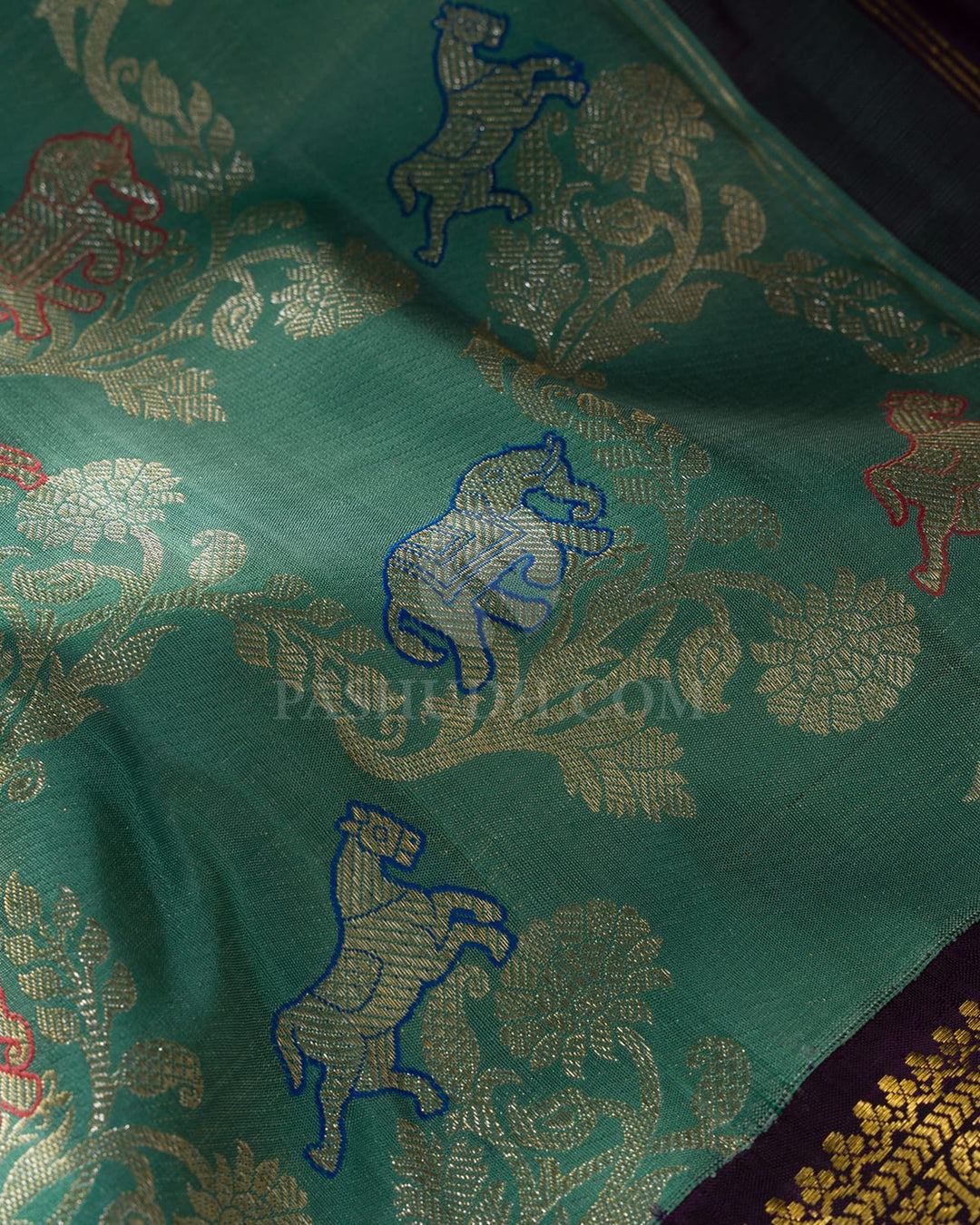 Pastel Teal Blue With Eggplant Purple Kanjivaram Silk Saree-S1676(A)