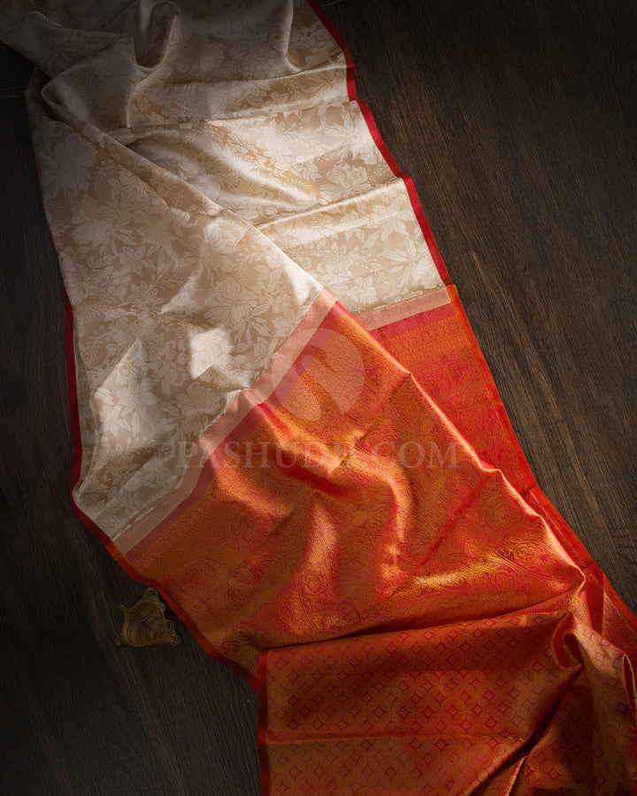 Beige And Orange Shot Red Kanjivaram Silk Saree-DJ422(C)