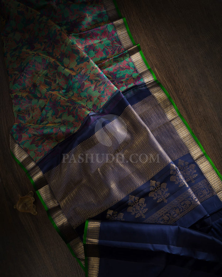 Dual Shaded Green And Navy Blue Kanjivaram Silk Saree-DJ428(C)