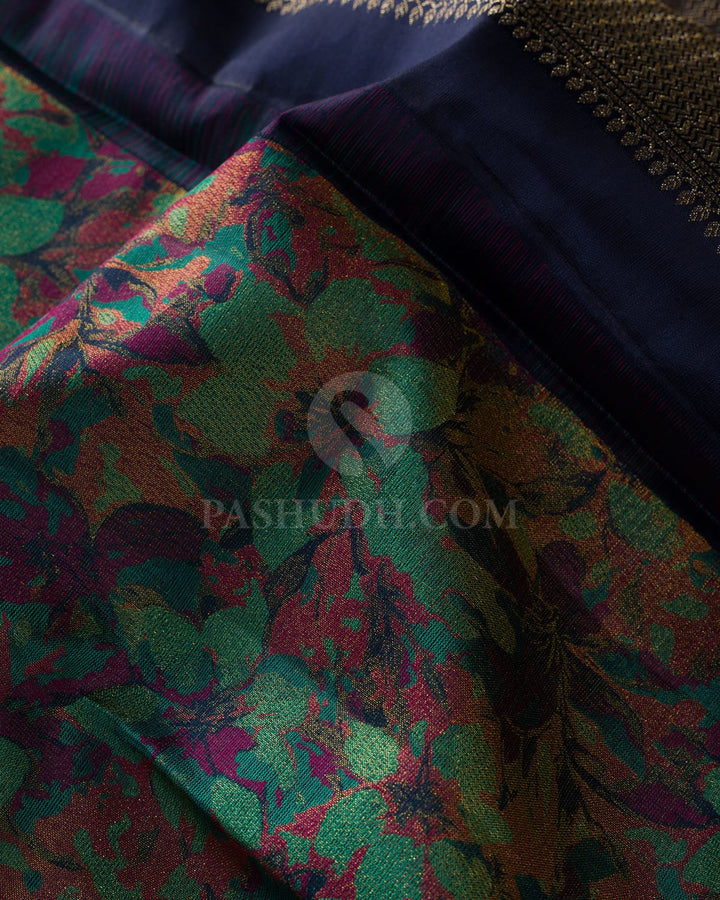 Dual Shaded Green And Navy Blue Kanjivaram Silk Saree-DJ428(C)