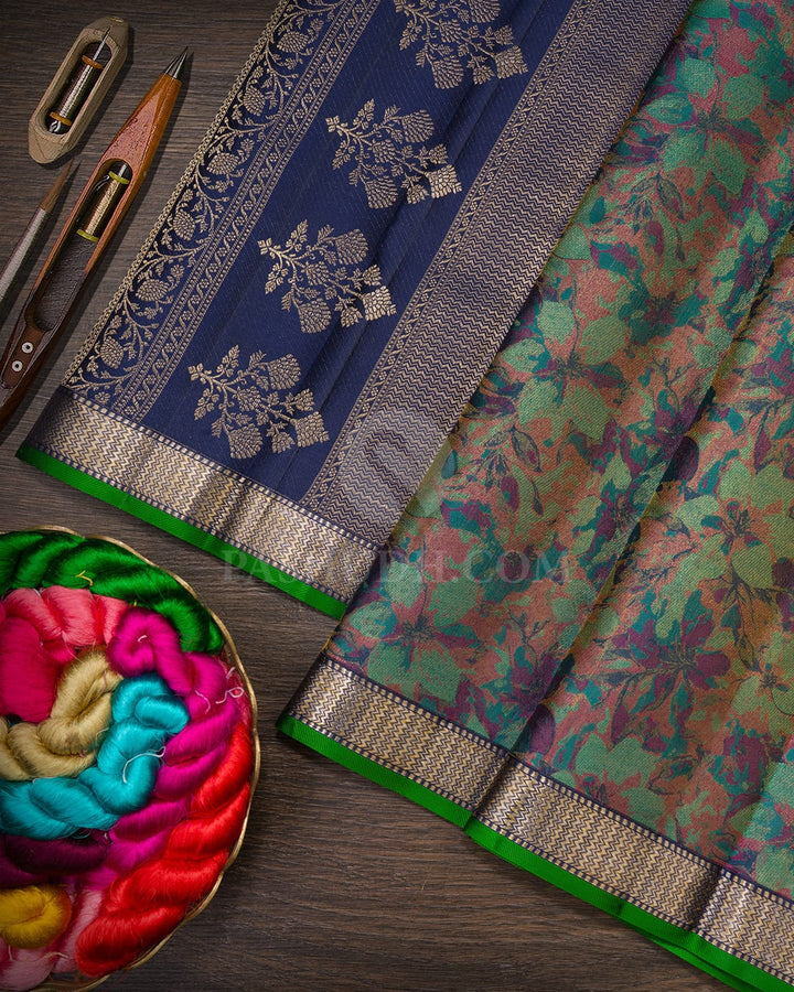 Dual Shaded Green And Navy Blue Kanjivaram Silk Saree-DJ428(C)